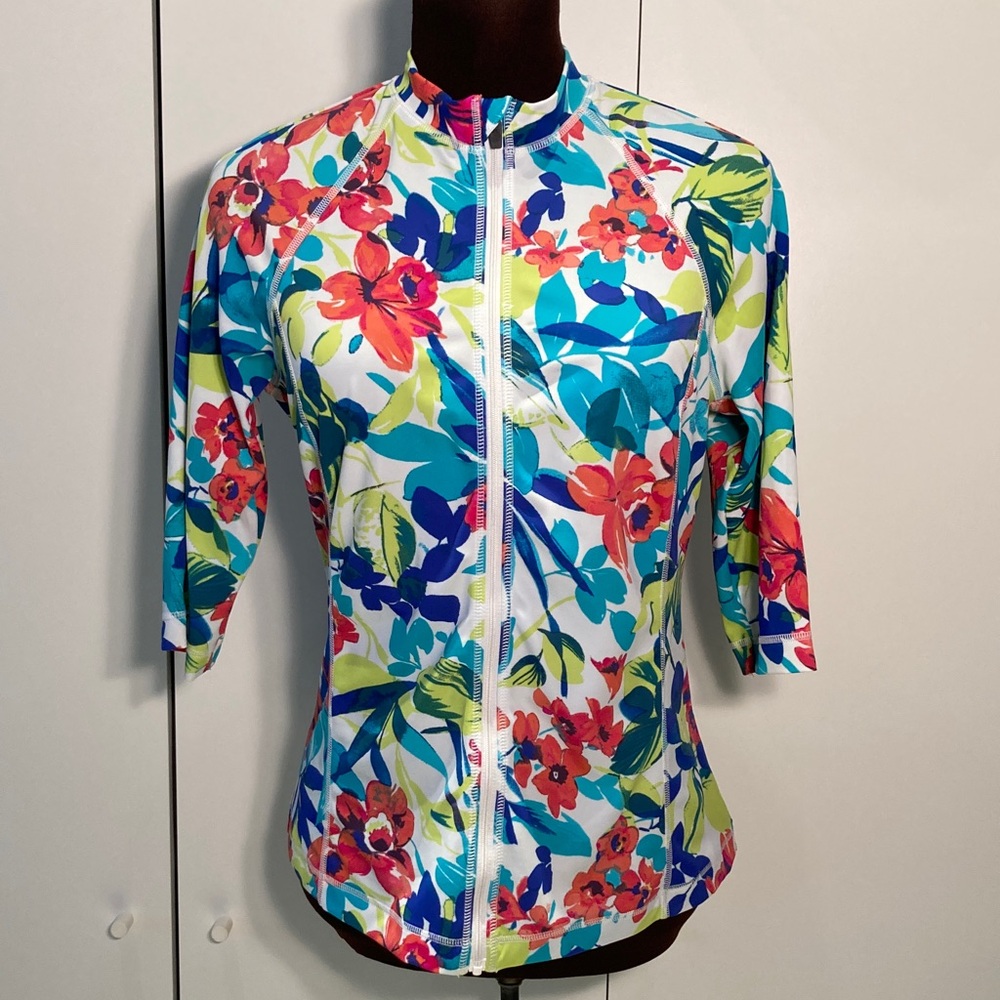 Land’s end floral zip up rash guard sunshade UPF 50 Small